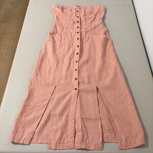 BDG Pink Strapless Button Front Midi Dress with Slits SZ2 Feminine Lightweight